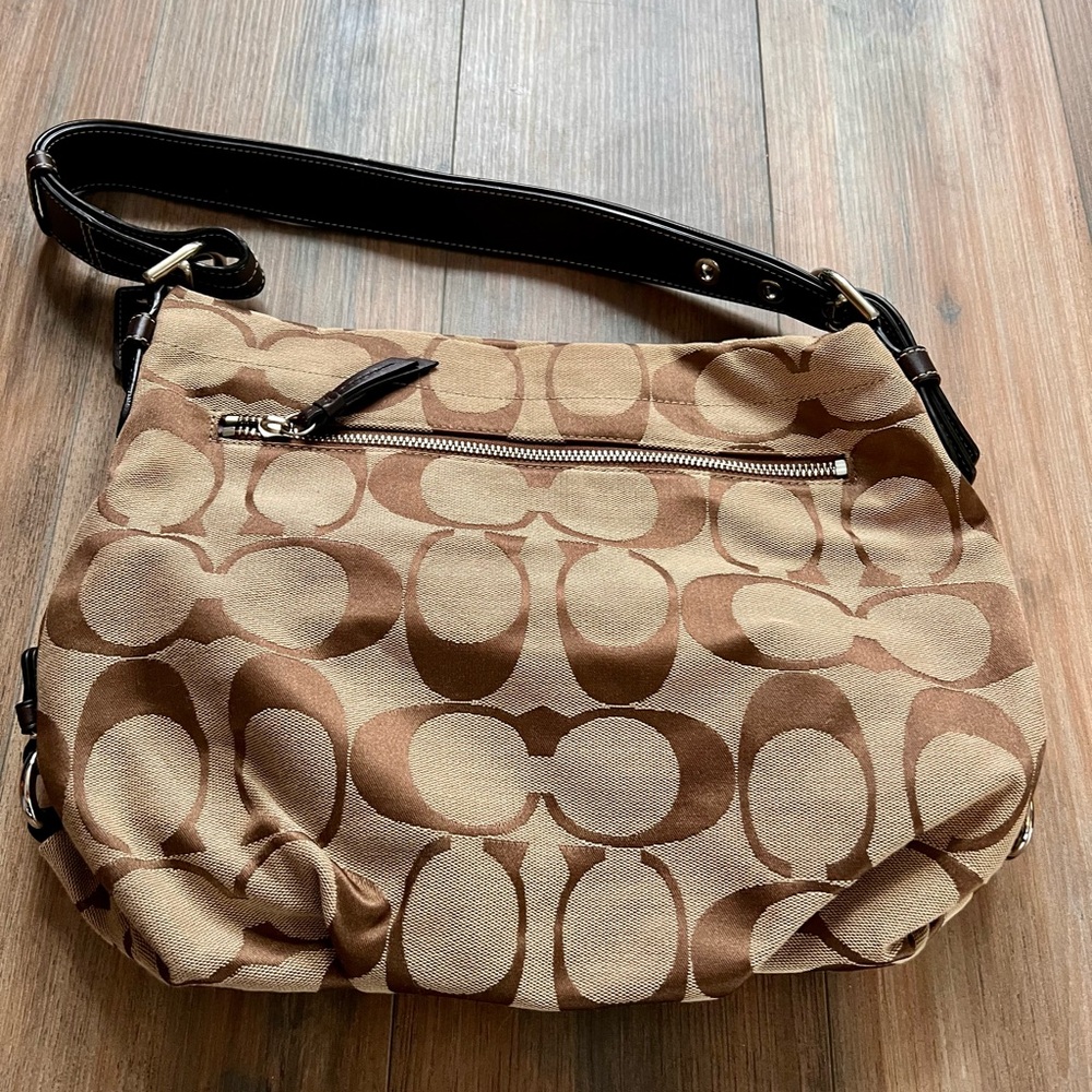 Coach Brown and Black Signature Shoulder Bag